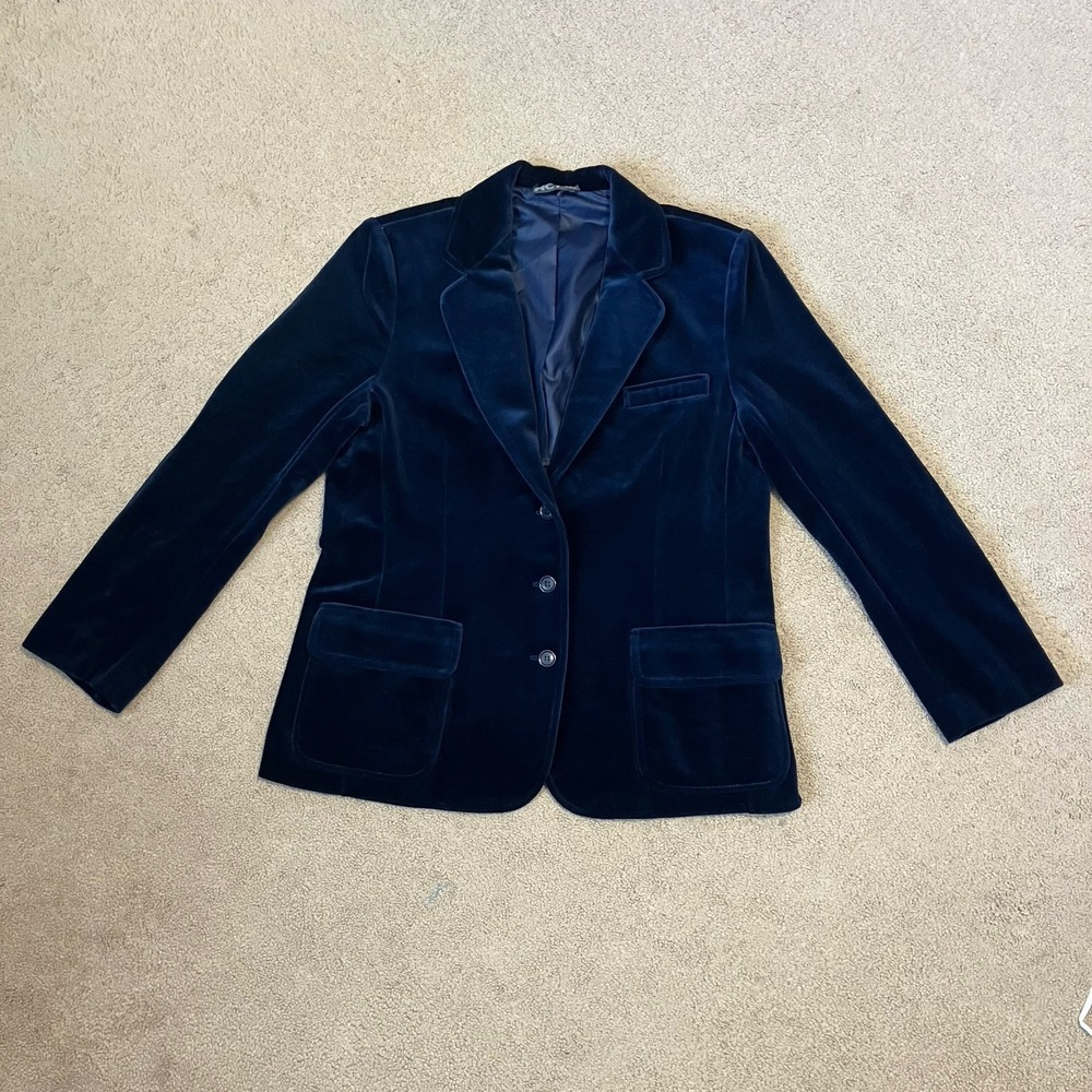 Vintage Act III Navy Velvet Blazer Jacket Classic Preppy Dark Academia Sz 18